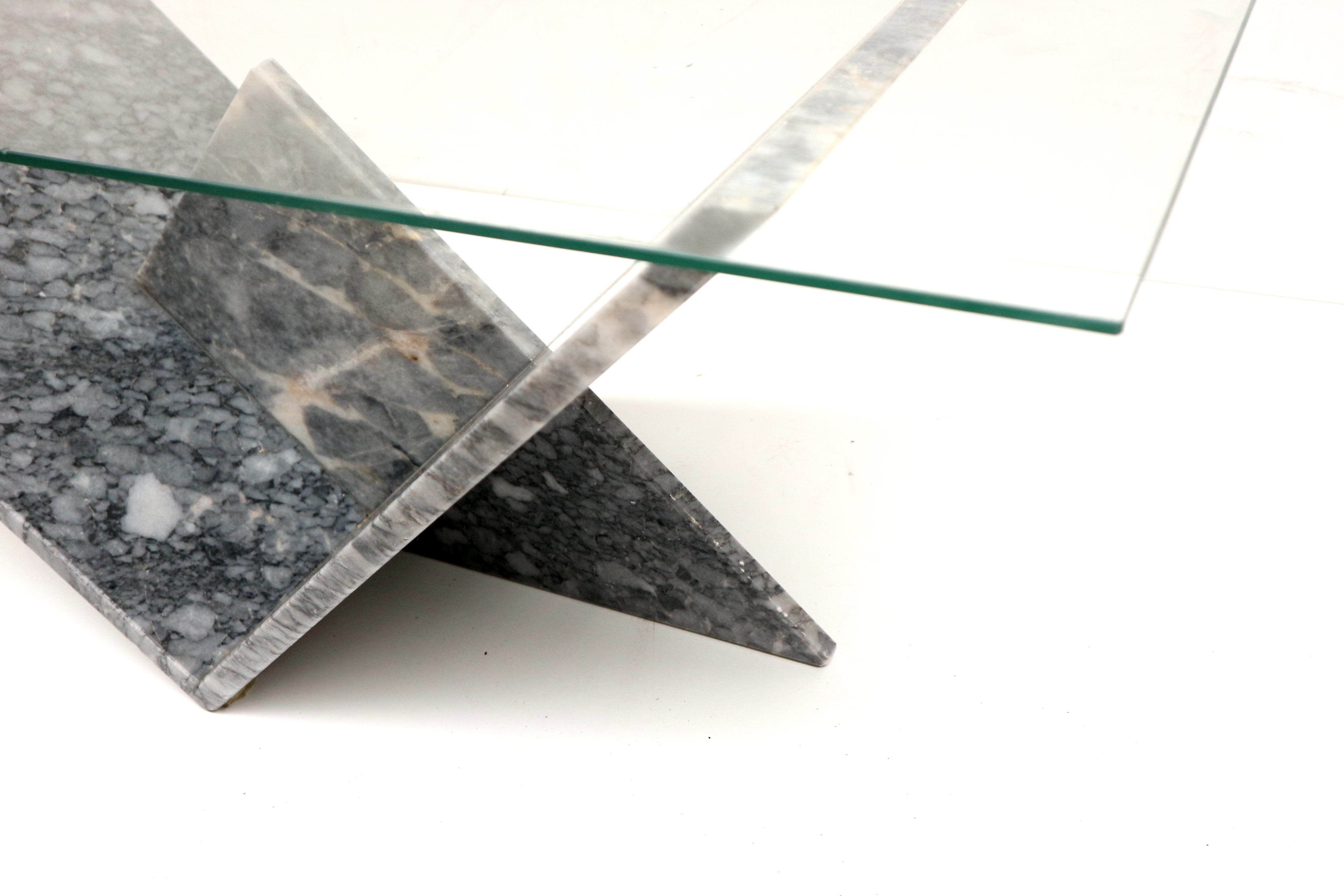 Vintage glass & marble coffee table made in the 1970s