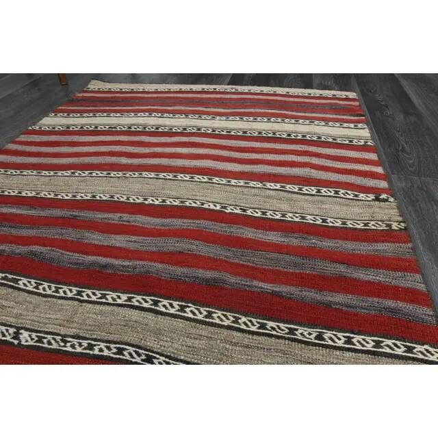 1970s Vintage Turkish Oushak Handmade Wool Cotton Red Runner Rug 125x205
