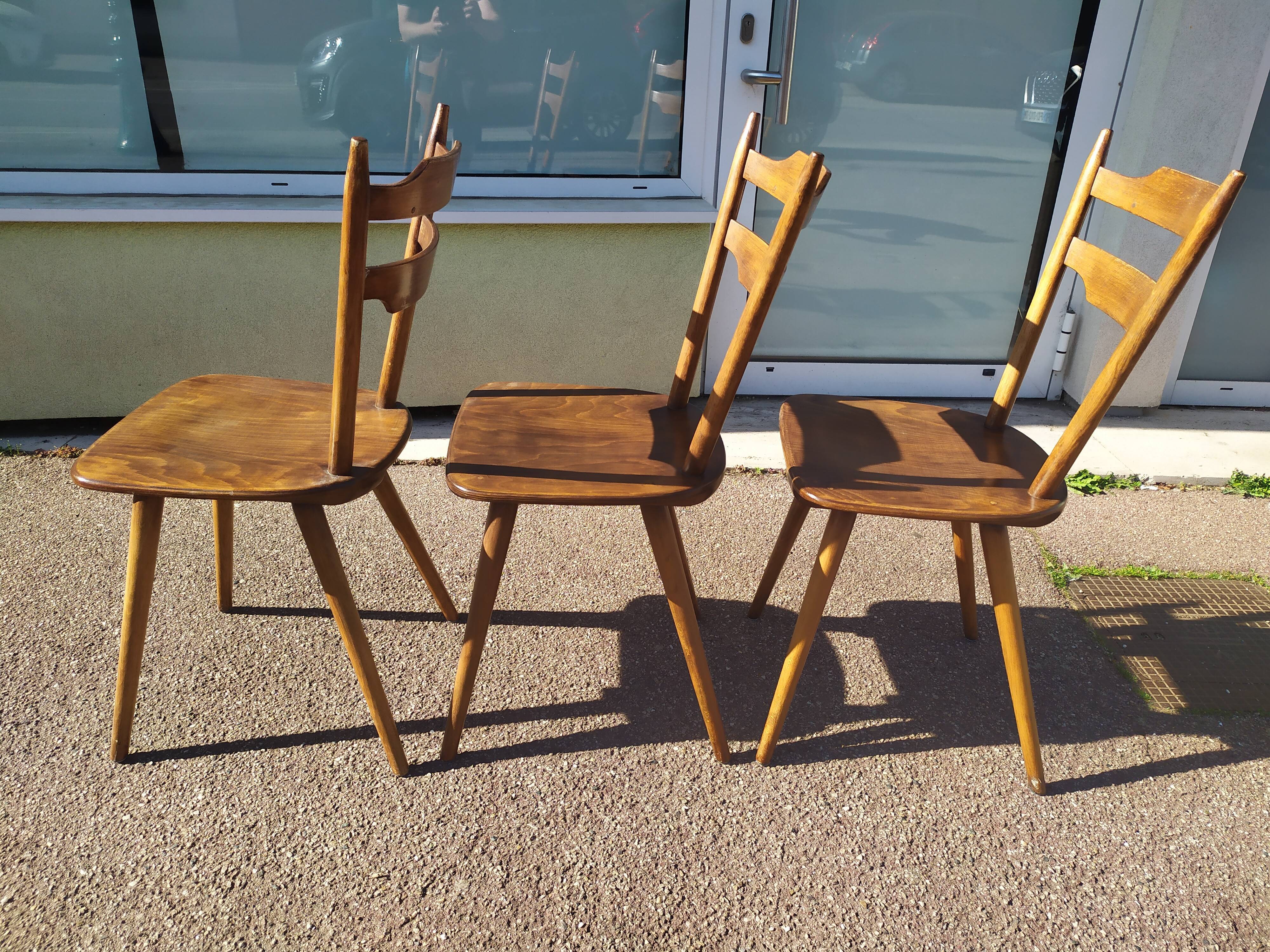 Lot de 3 chaises de bistrot en bois bar vintage