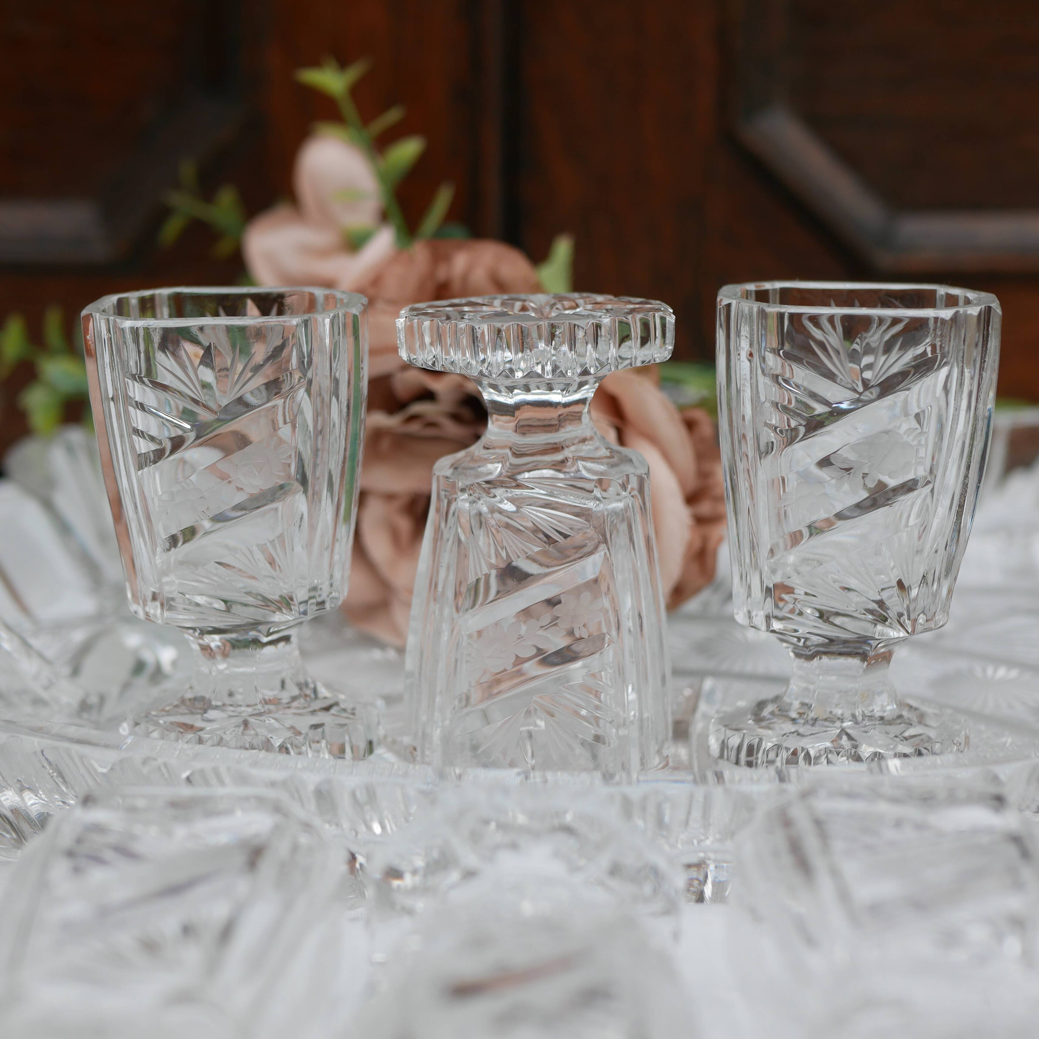 Bavarian liqueur decanter, six glasses and tray