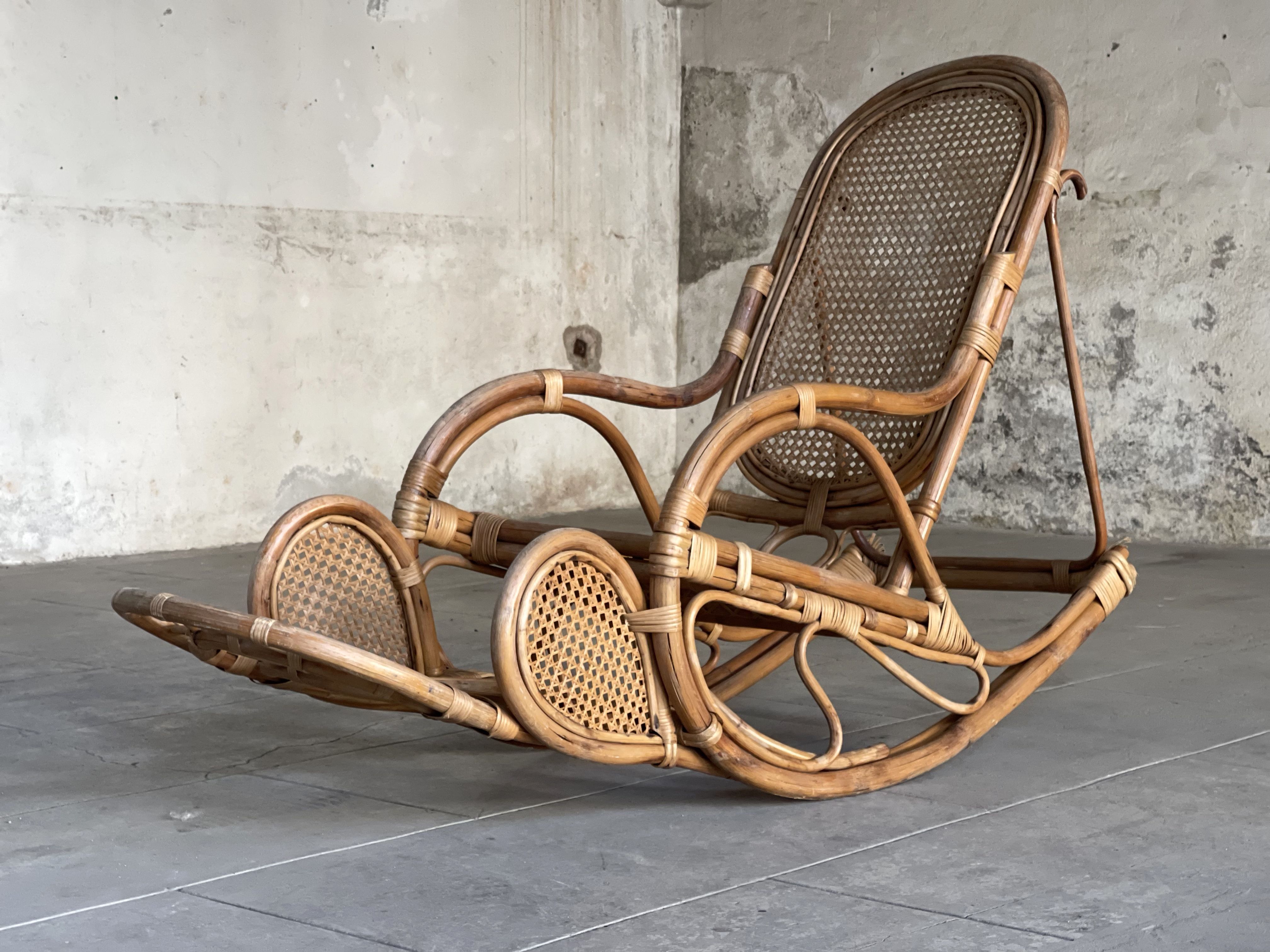 XXL vintage rattan garden armchair or deck chair