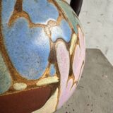 Vintage C.M. Bergen Hand-Painted Ceramic Vase — Brown & Pastel Floral Glazed Pitcher, 21cm