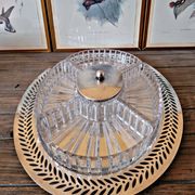 Plateau apéritif style art déco métal argenté et verre, 5 compartiments