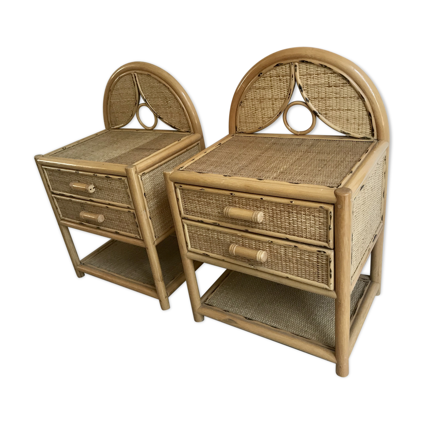 Pair of nightstands vintage rattan