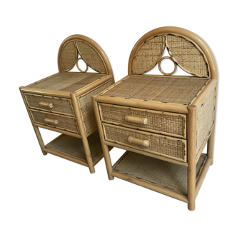Pair of nightstands vintage rattan