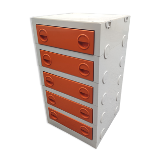 Vintage orange plastic drawer cabinet