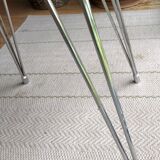 Duo of chairs in formica imitation brown wood and eiffel feet