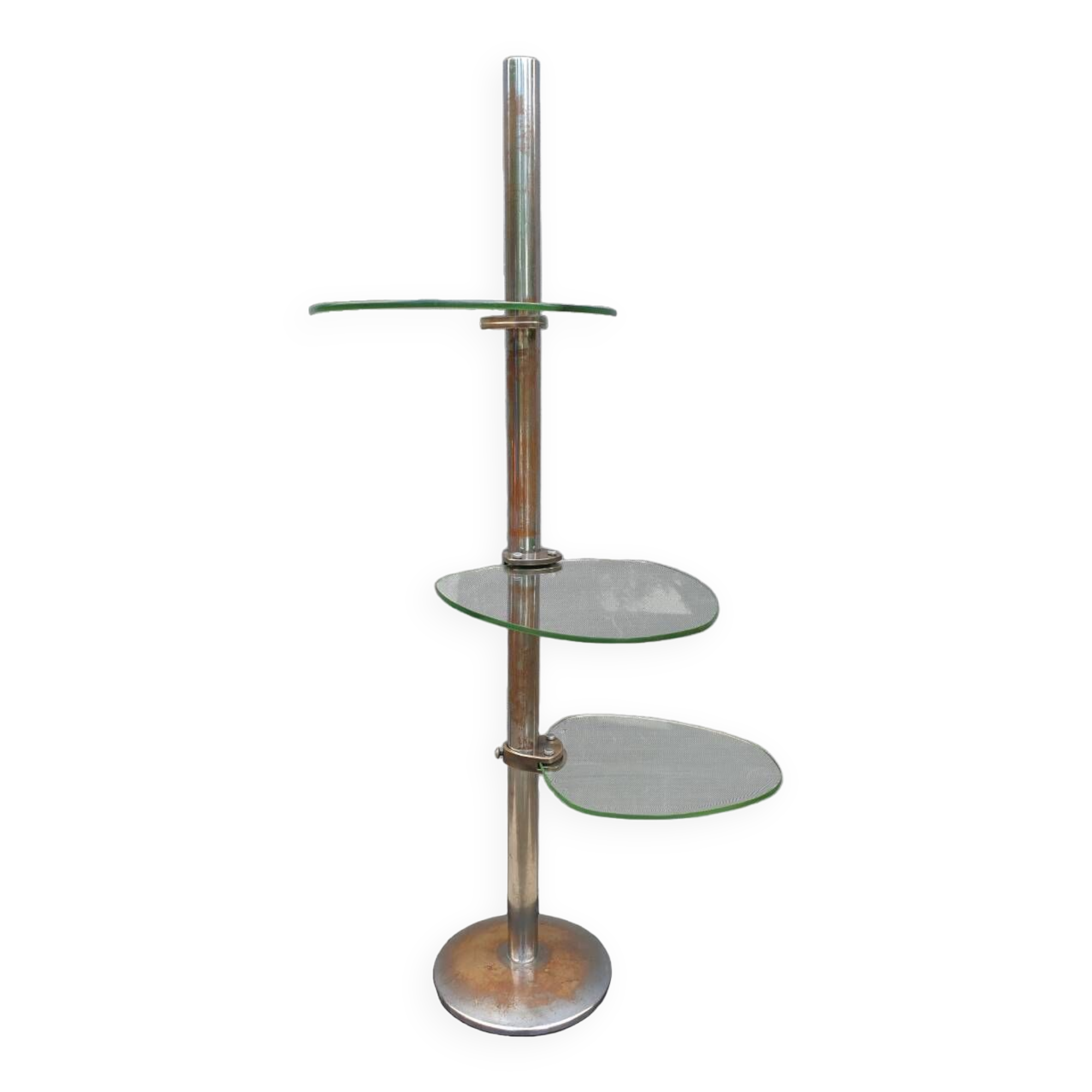 Art Deco chrome brass display 3 glass shelves