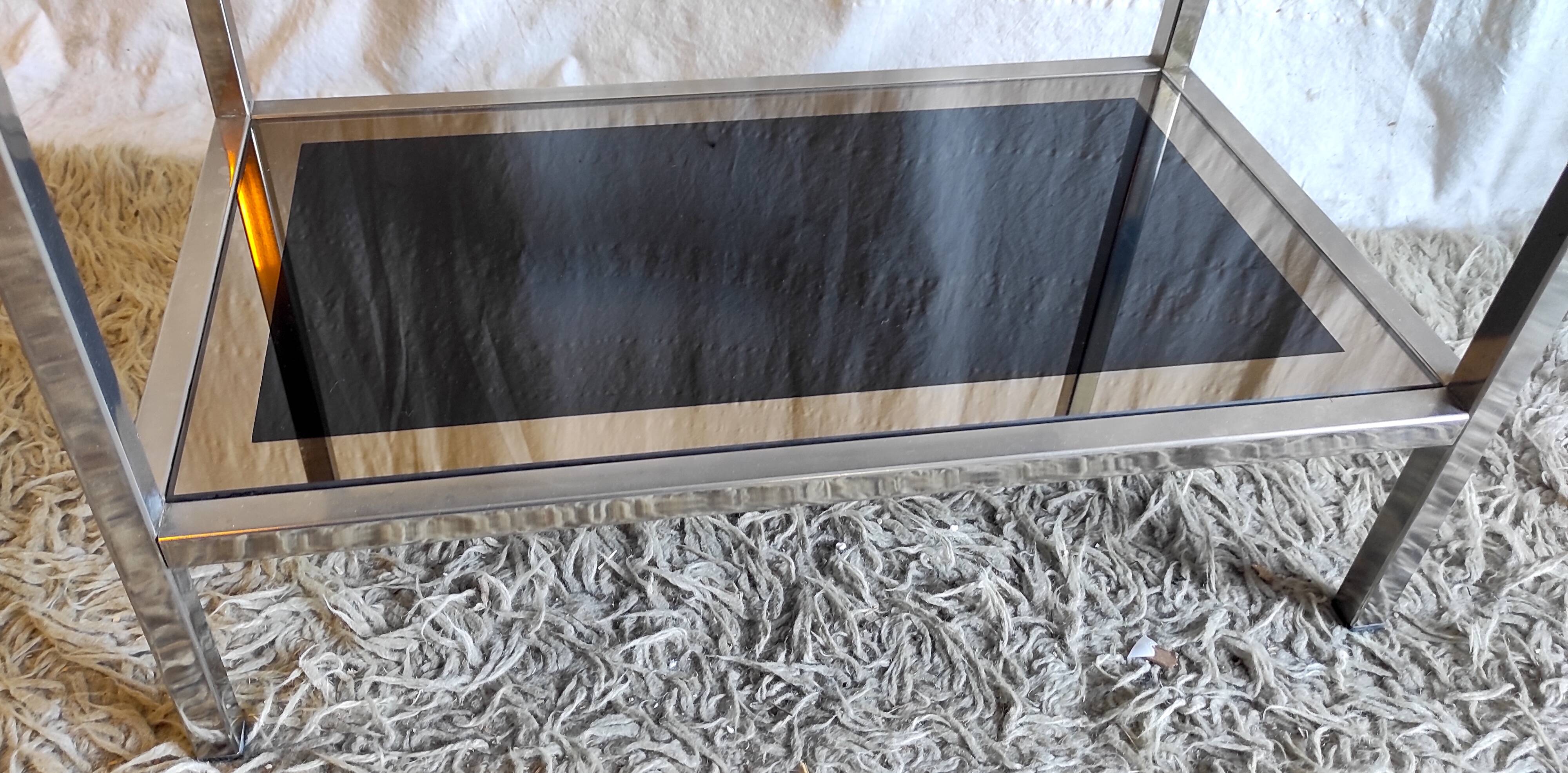 Chrome/gold metal and black/gold glass console - 70s/80s