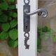 Old wooden door with small squares