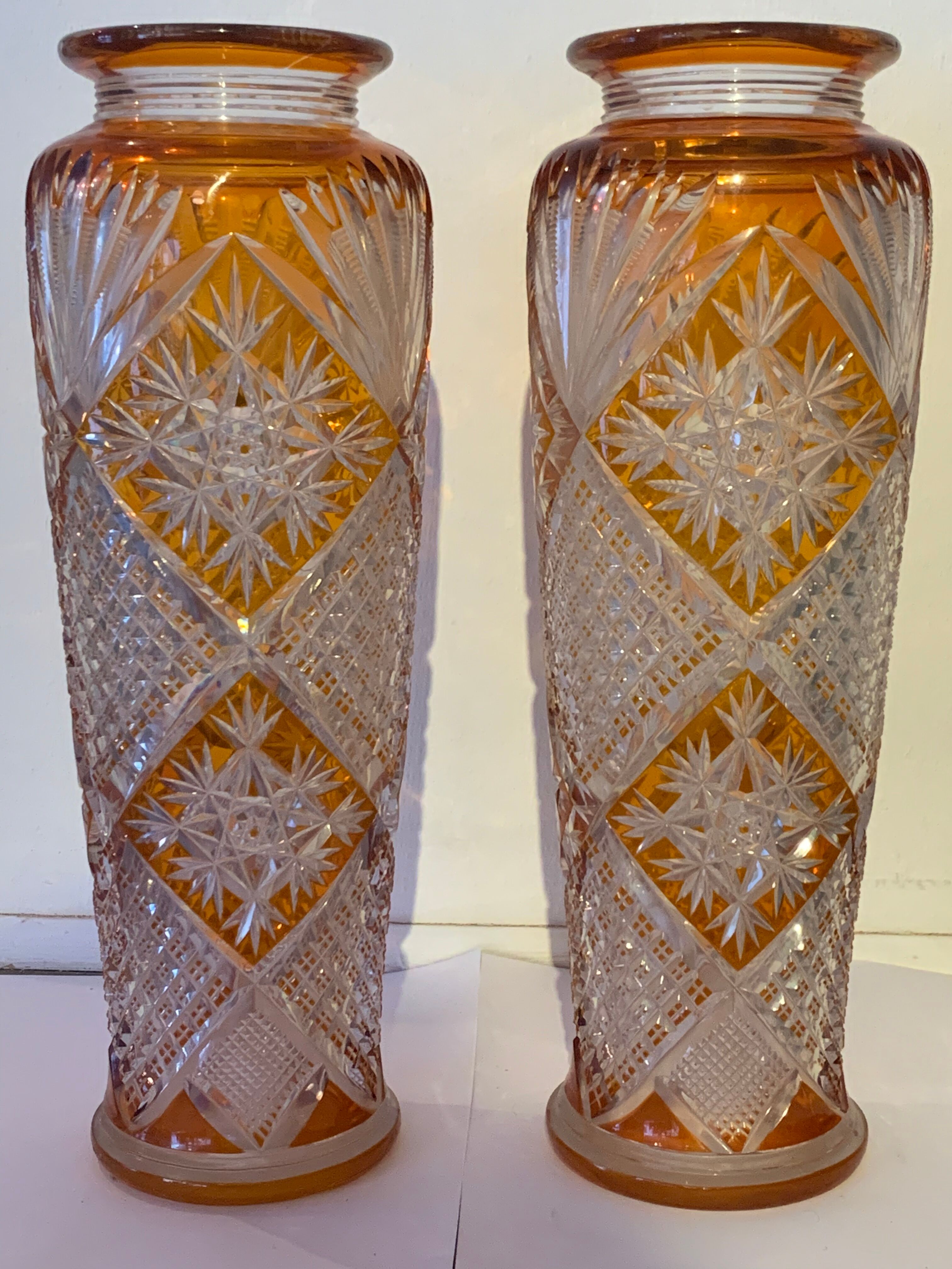 Pair of bohemian crystal vases.