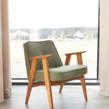 Fauteuil vintage vert l'olive bouclé model 366