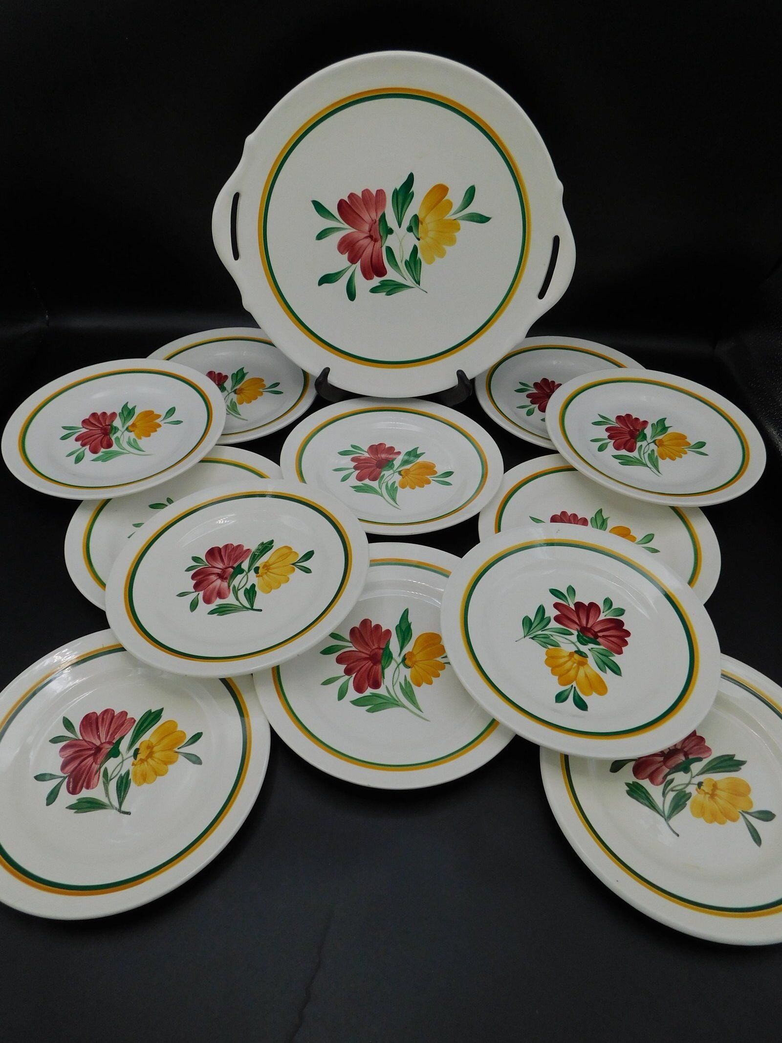 Digoin Sarreguemines cake dish and dessert plates