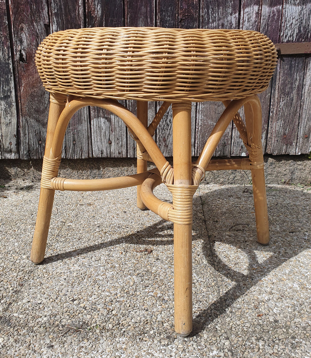 Peestal table, coffee table, bamboo and rattan, vintage, 60s