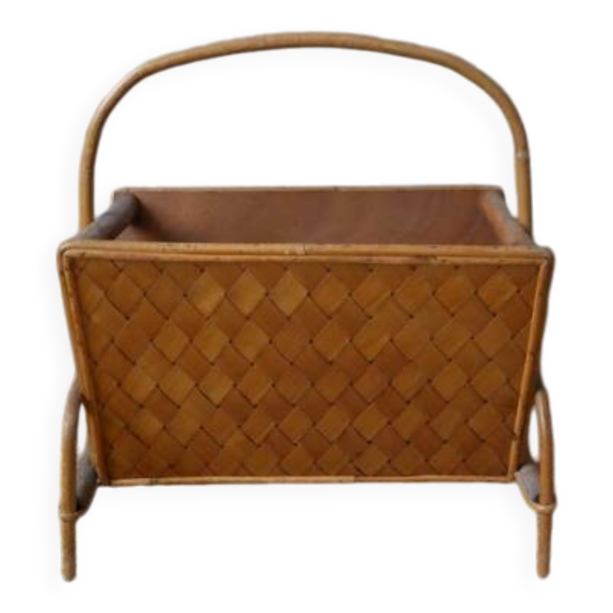 Vintage rattan bamboo magazine rack Scandinavian country decoration handmade woven