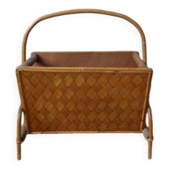 Vintage rattan bamboo magazine rack Scandinavian country decoration handmade woven