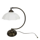 Lampe de banquier - lampe de table - verre opalin - laiton - 3e trimestre du 20e siècle