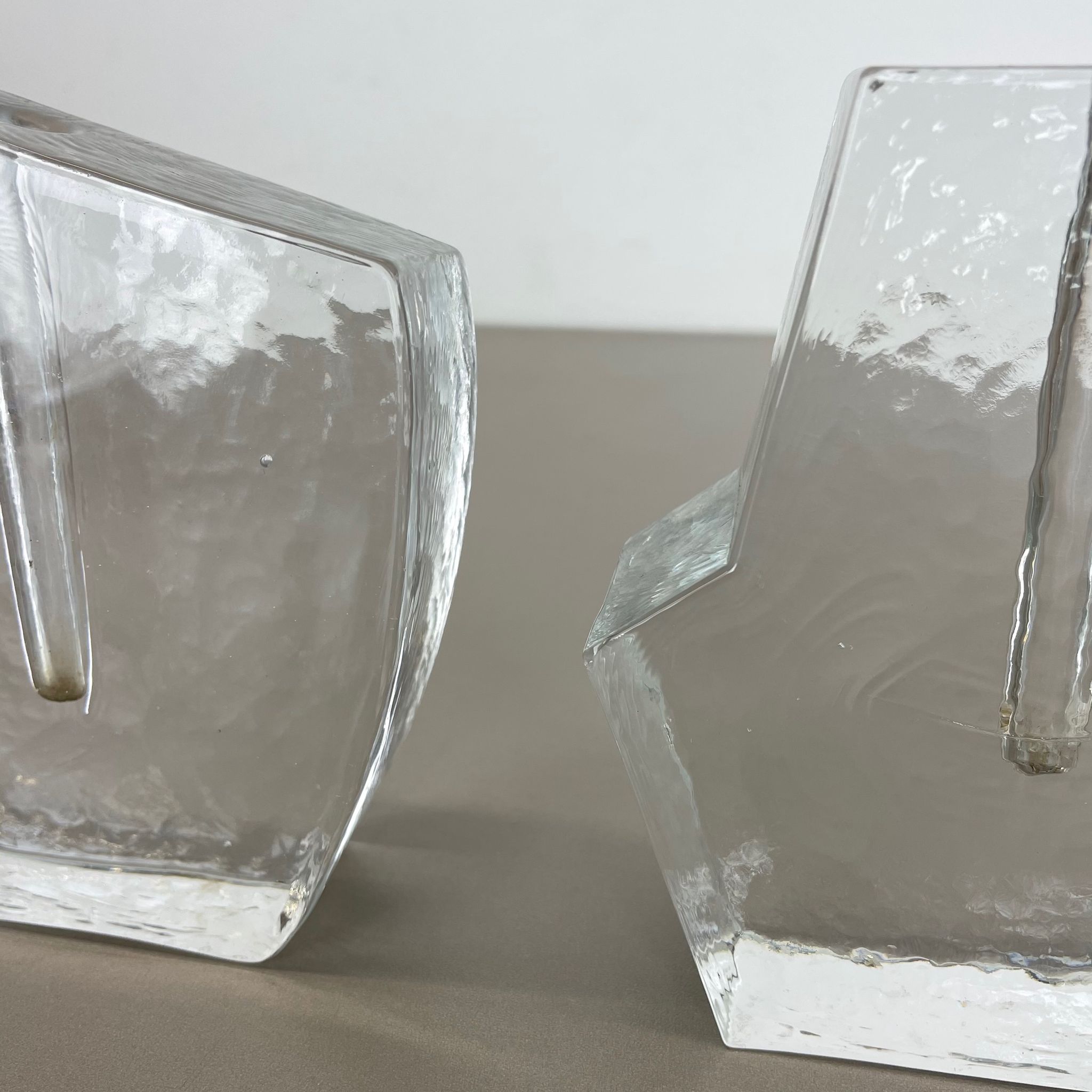 Set of 2 "brutalist" rock glass vases, germany 1970