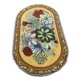 Tapis ovale vintage années 70 - Motifs fleurs pop vert  & moutarde 185x115