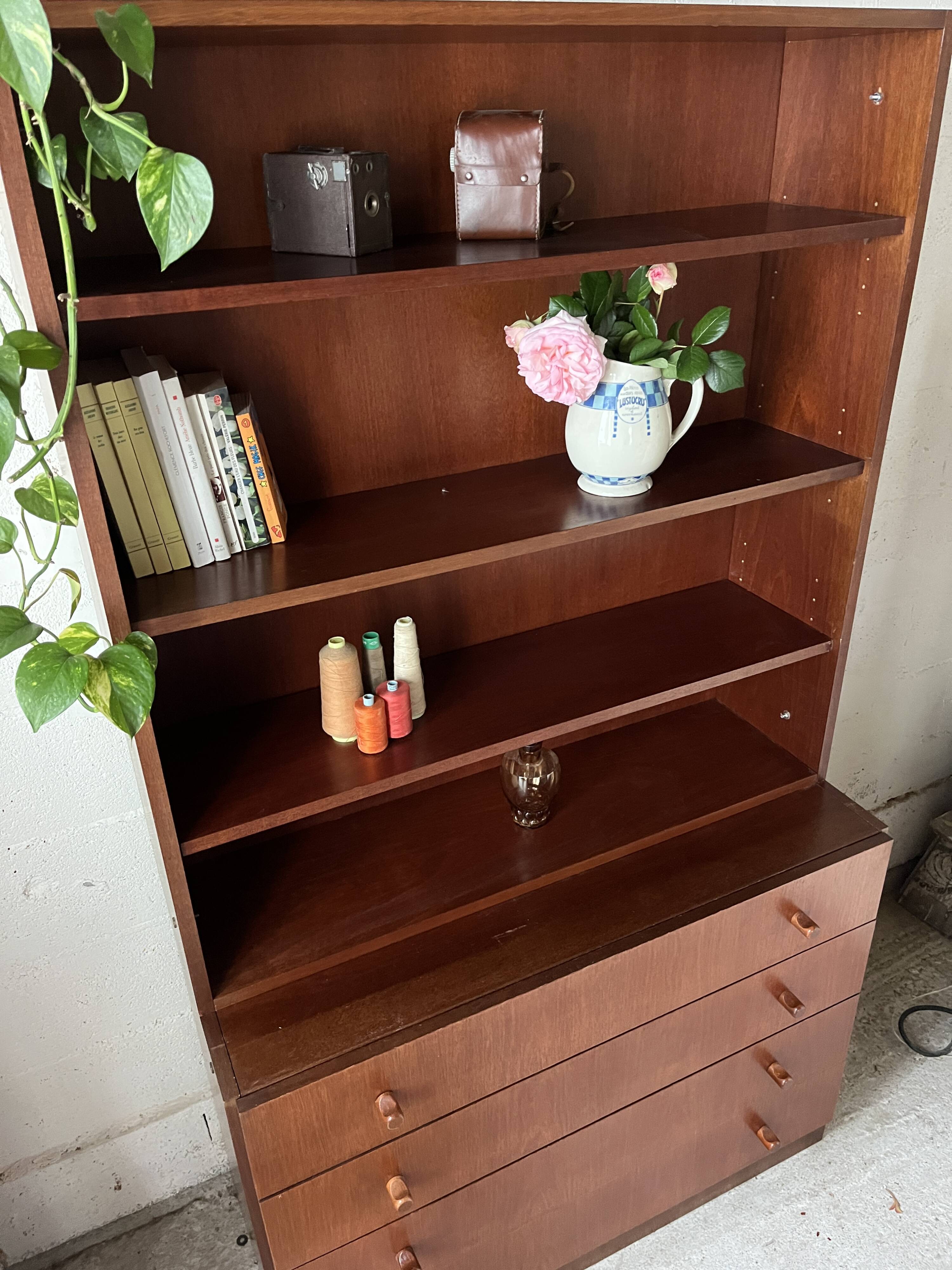 Bookcase, teak chest of drawers, 1960