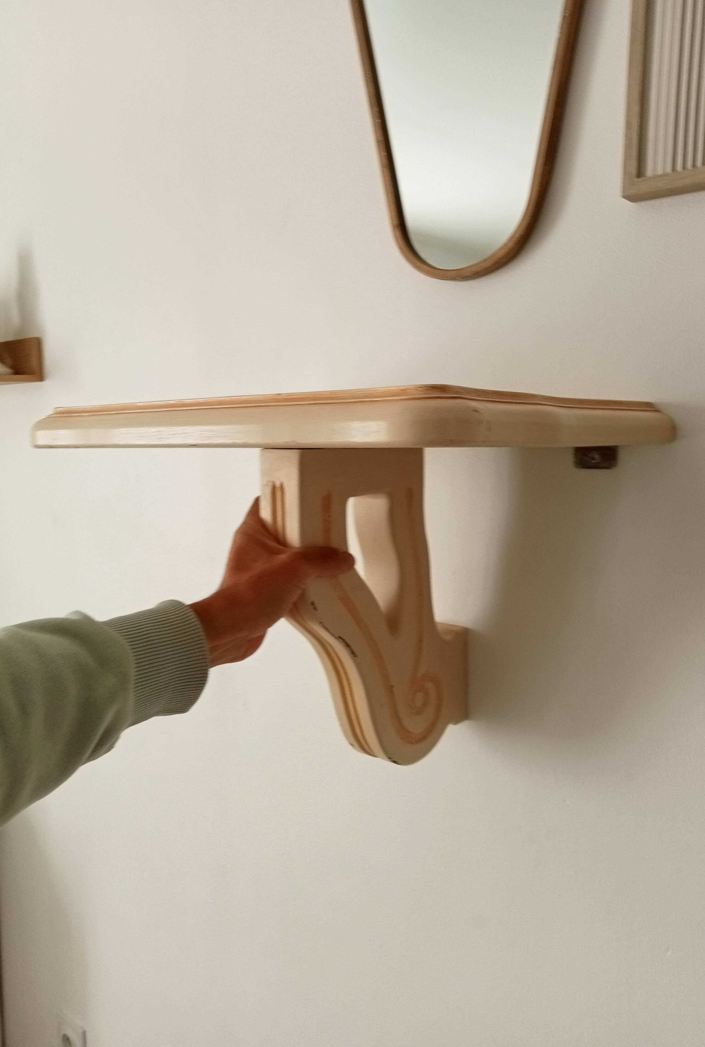 Vintage solid oak wall-mounted console shelf