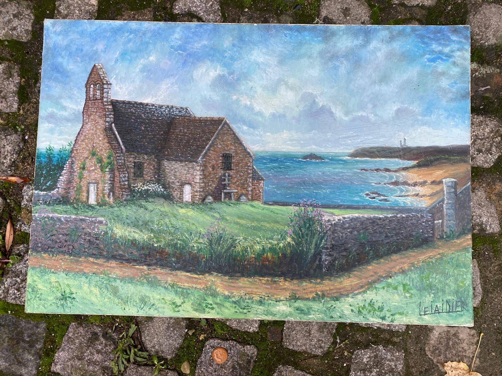 Oil painting on canvas, house by the sea, signed Lelaidier, 73x5