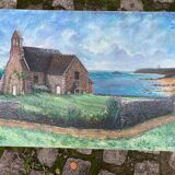 Oil painting on canvas, house by the sea, signed Lelaidier, 73x5