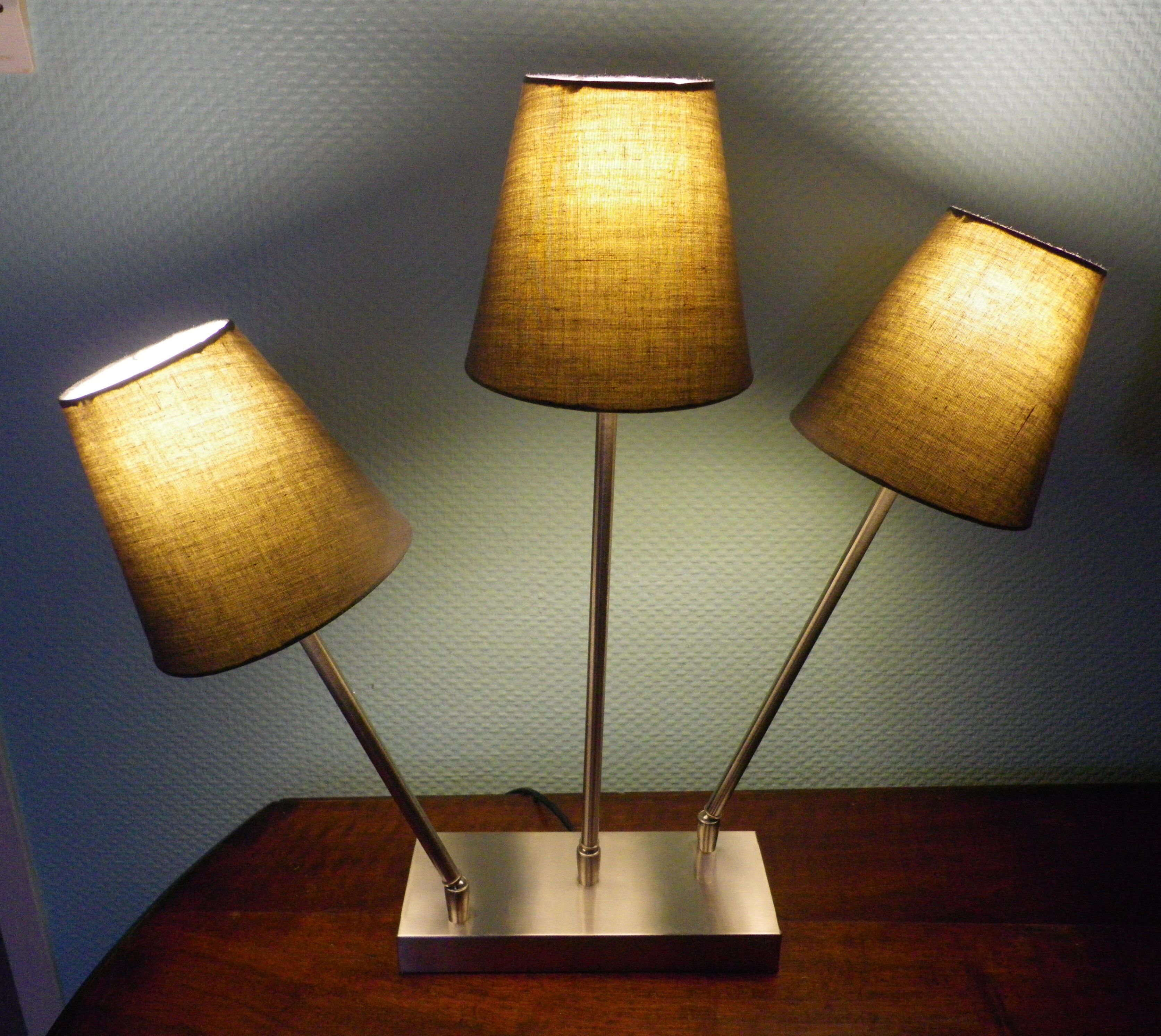 "Trio" table lamp, chromed metal, lampshades with tilting supports