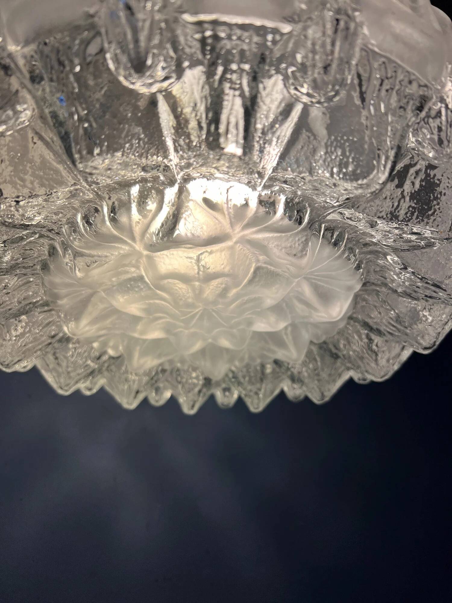 Vintage mid-century decorative thick glass ceiling lamp