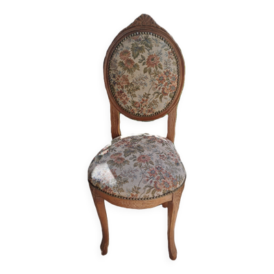 Chaise bois vernissé marron 1940 Chaise tissu assise jacquard fabrication tapissière