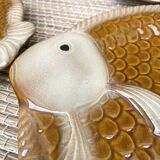 Fish plates, dish and sauce boat, Italian barbotine, 1970