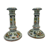 Pair of table candlesticks in faience of Rouen XX century