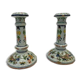 Pair of table candlesticks in faience of Rouen XX century