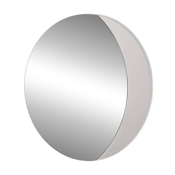 Grand miroir rond italien des années 1980, teinté fumé, avec segment géométrique blanc