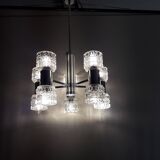 Vintage chandelier - 10 Lights - chrome metal and glass - 1970s