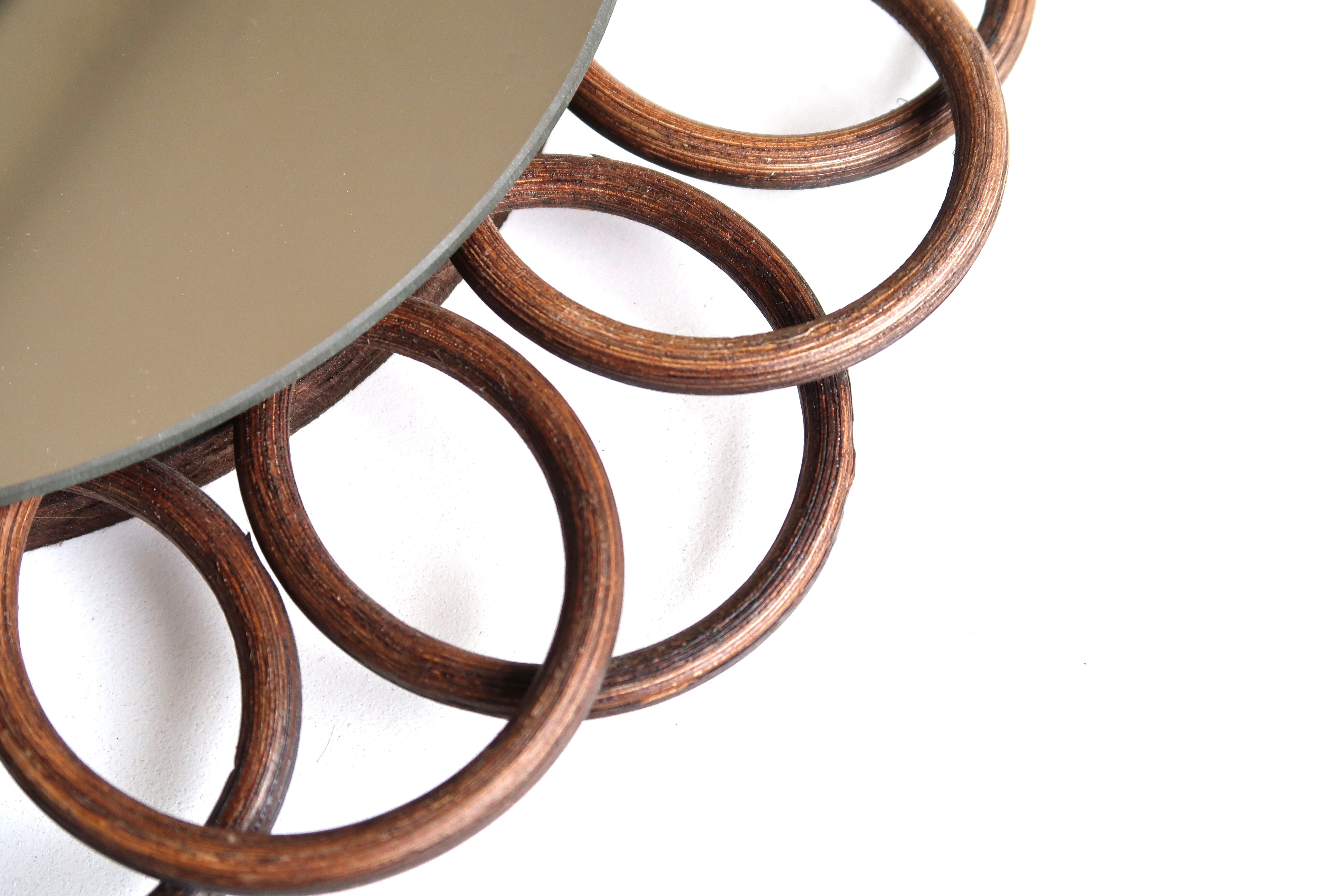 Rattan flower mirror, 1970s - 26 cm