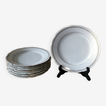 8 assiettes plates en porcelaine Bavaria, blanc et or
