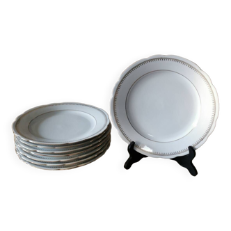 8 assiettes plates en porcelaine Bavaria, blanc et or