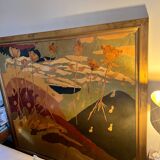 Art Deco headboard in wood and marquetry