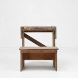 Industrial small stepladder in wood with old layers of paint, Belgium ca. 1920