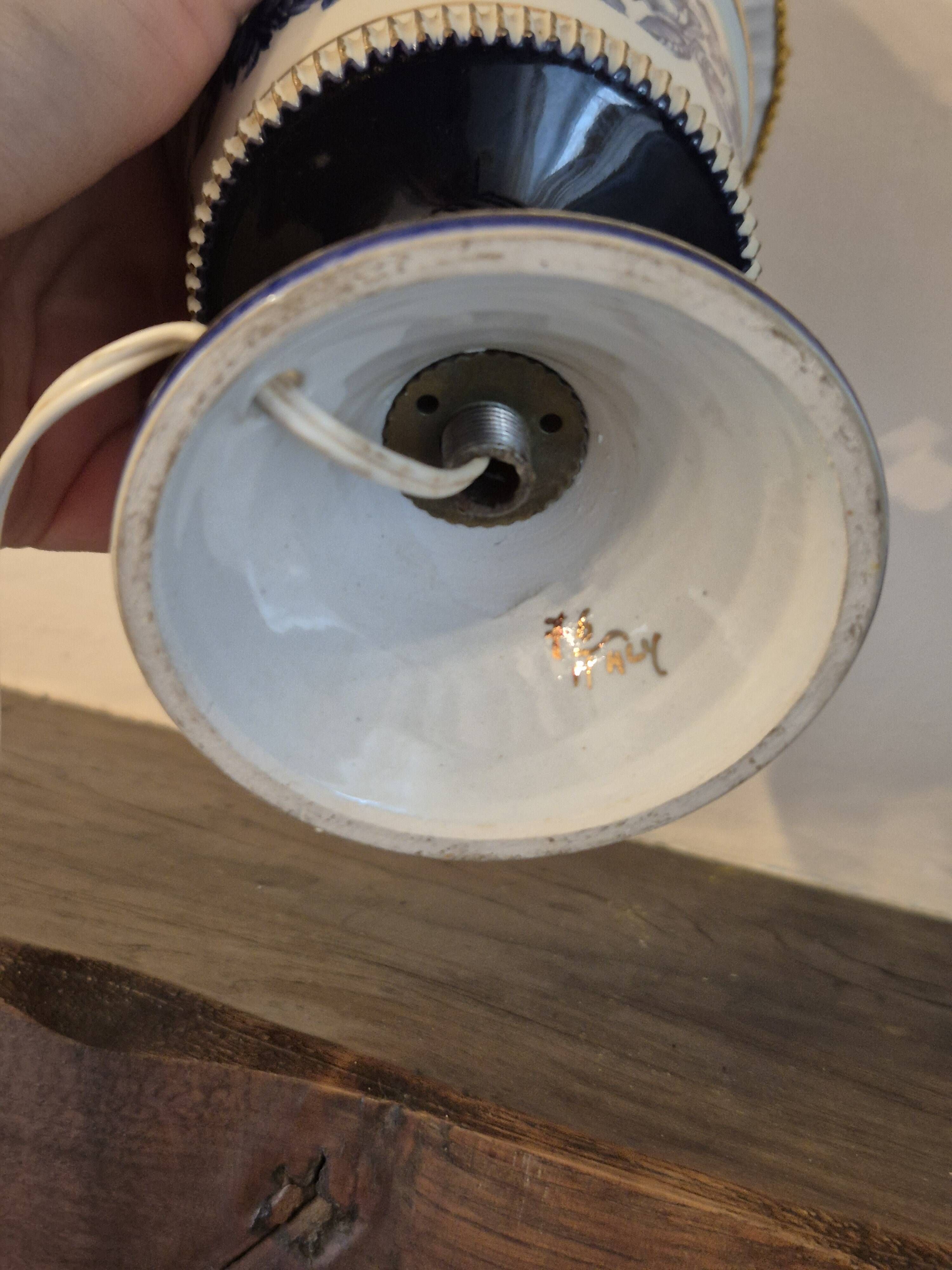 Italian Porcelain Table Lamp - Hand-painted,  blue and white floral