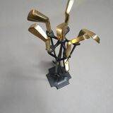 Vintage Set of five Brass Fireplace Tools in Golf Themed Clubs, France circa 1950's