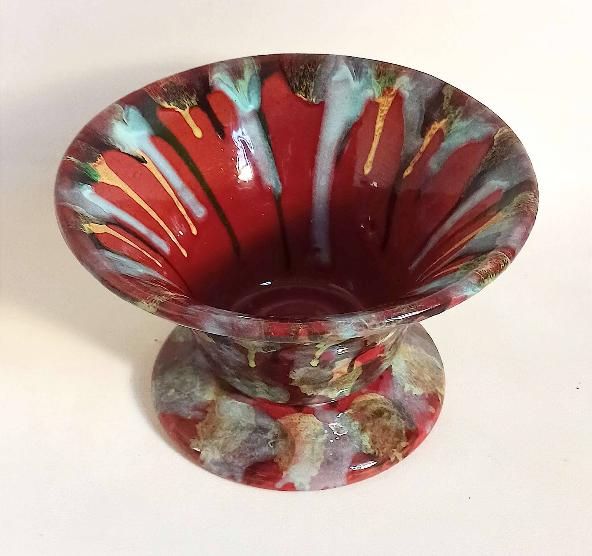 Coupe sur pied céramique multicolore (vide poche ou autre) années 60 diamètre 26,7 cm