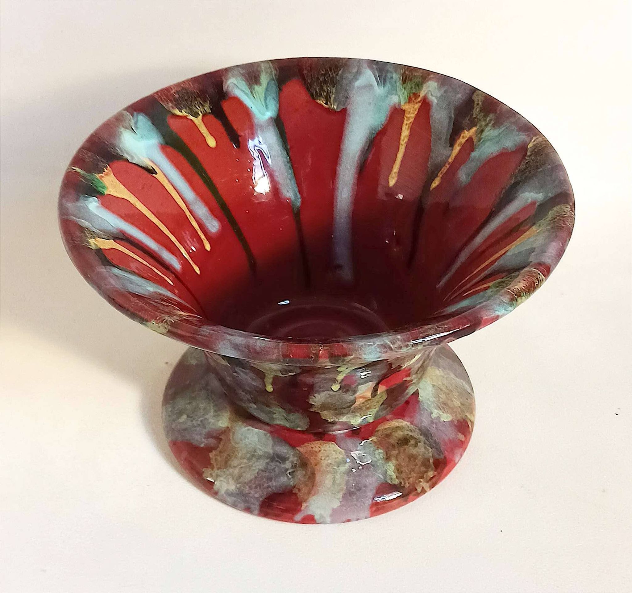 Coupe sur pied céramique multicolore (vide poche ou autre) années 60 diamètre 26,7 cm