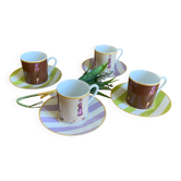 4 cups and saucers porcelain Menard de Noblat - shopping series