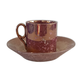 Tasse à café et soucoupe en faïence lustrée Burgos Sarreguemines