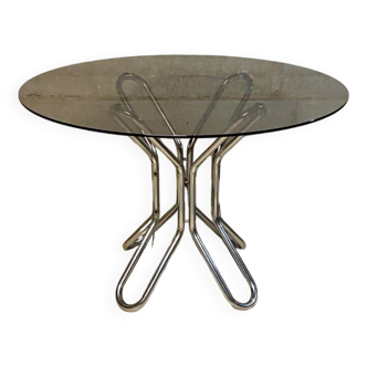 Table vintage en verre fumé