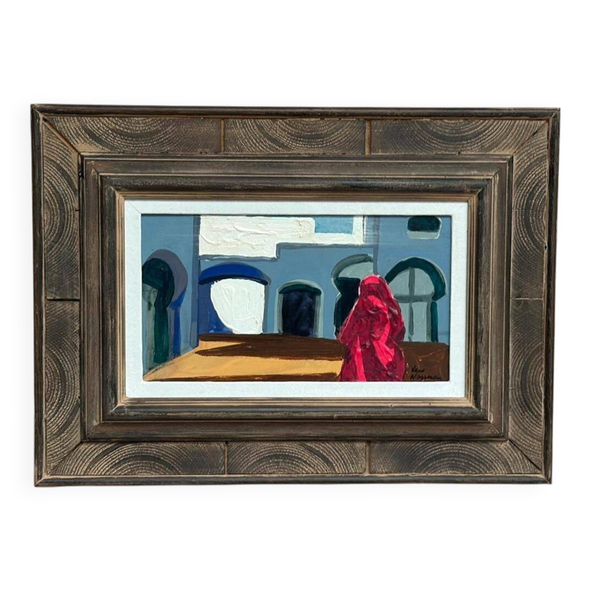 Huile sur panneau suédoise d'époque mi-siècle – « Motif du Sud » par Lars Norrman – Vintage et encadrée