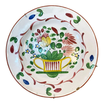 Earthenware plate Les Islettes Basket Flowers 19th