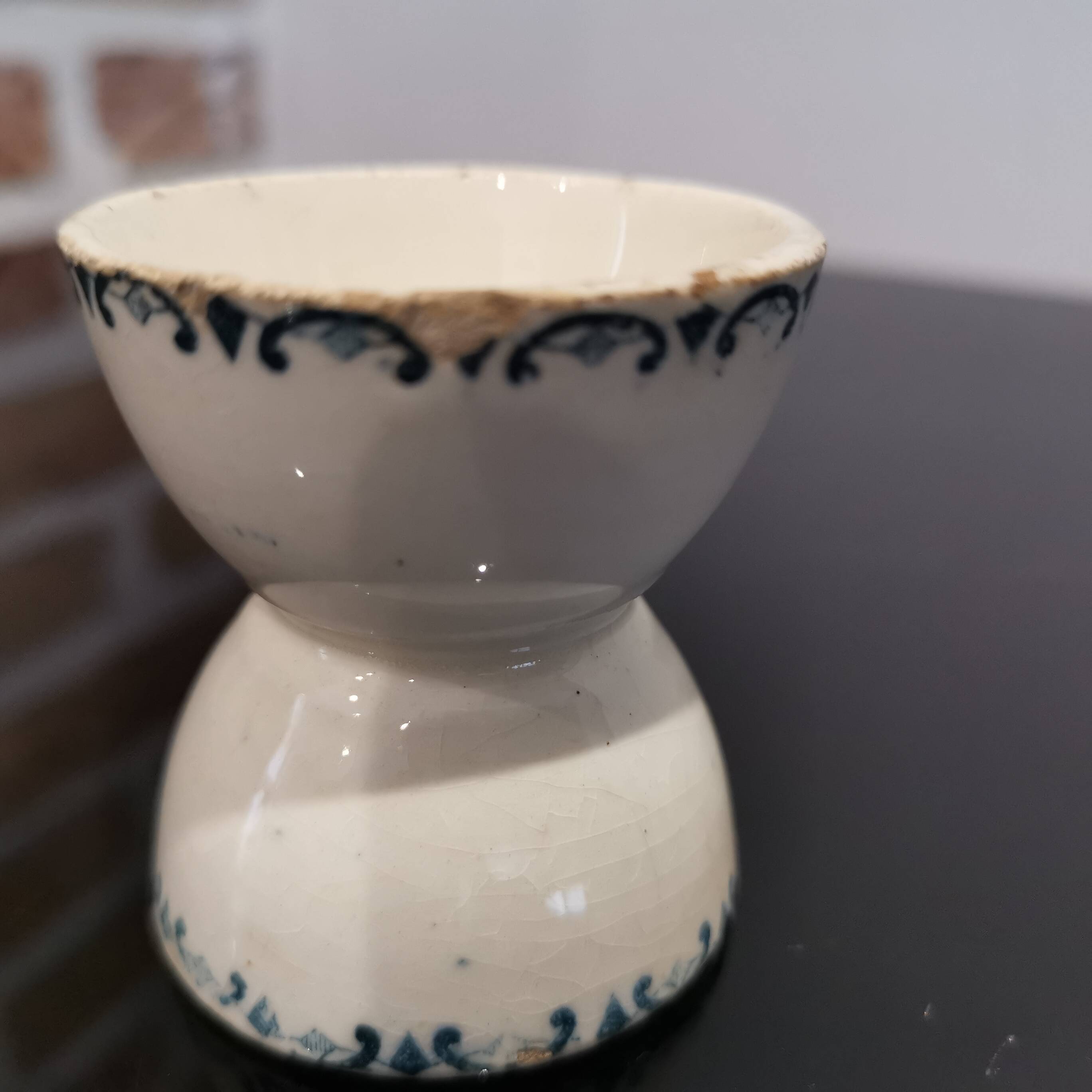 Vintage blue earthenware egg cup